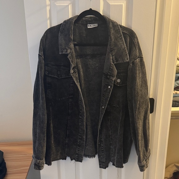 Oversized Distressed Corduroy Black Jacket - Picture 1 of 5